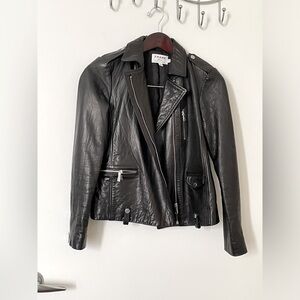 Frame Lamb Leather Motorcycle Jacket in Noir. Size XS